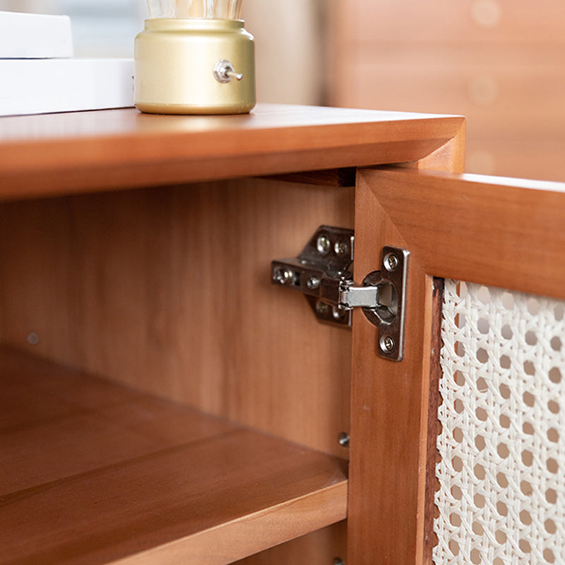 Pine and Rattan Bed Nightstand Contemporary Bedside Cabinet with 1 Door