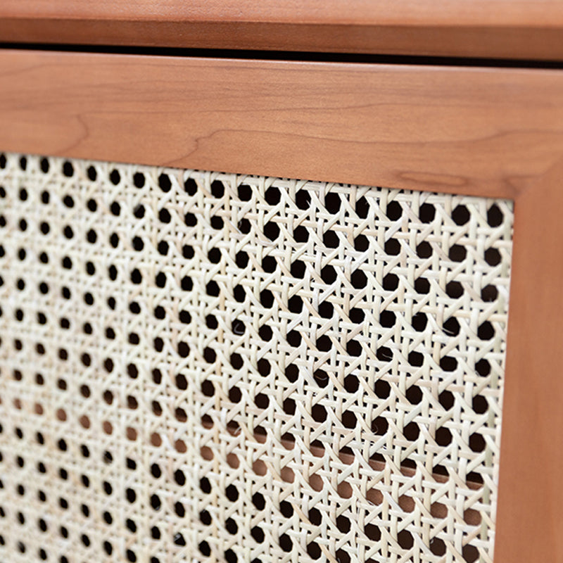 Pine and Rattan Bed Nightstand Contemporary Bedside Cabinet with 1 Door