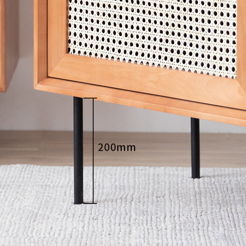 Pine and Rattan Bed Nightstand Contemporary Bedside Cabinet with 1 Door