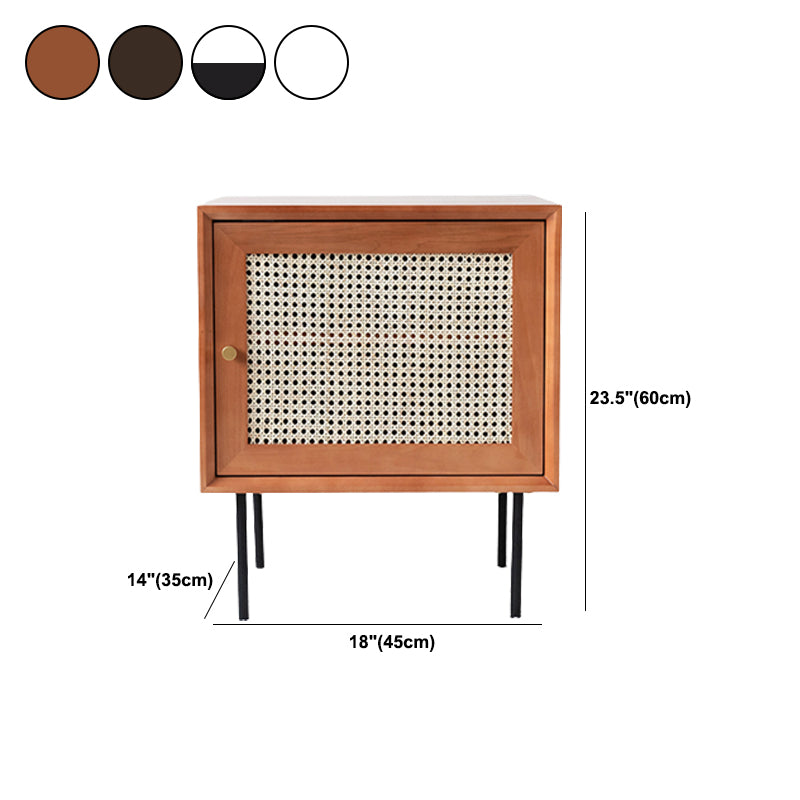 Pine and Rattan Bed Nightstand Contemporary Bedside Cabinet with 1 Door