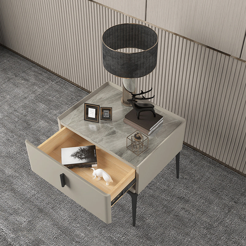 Modern 18 Inch H Nightstand Faux Leather 1-Drawer Night Table with Legs