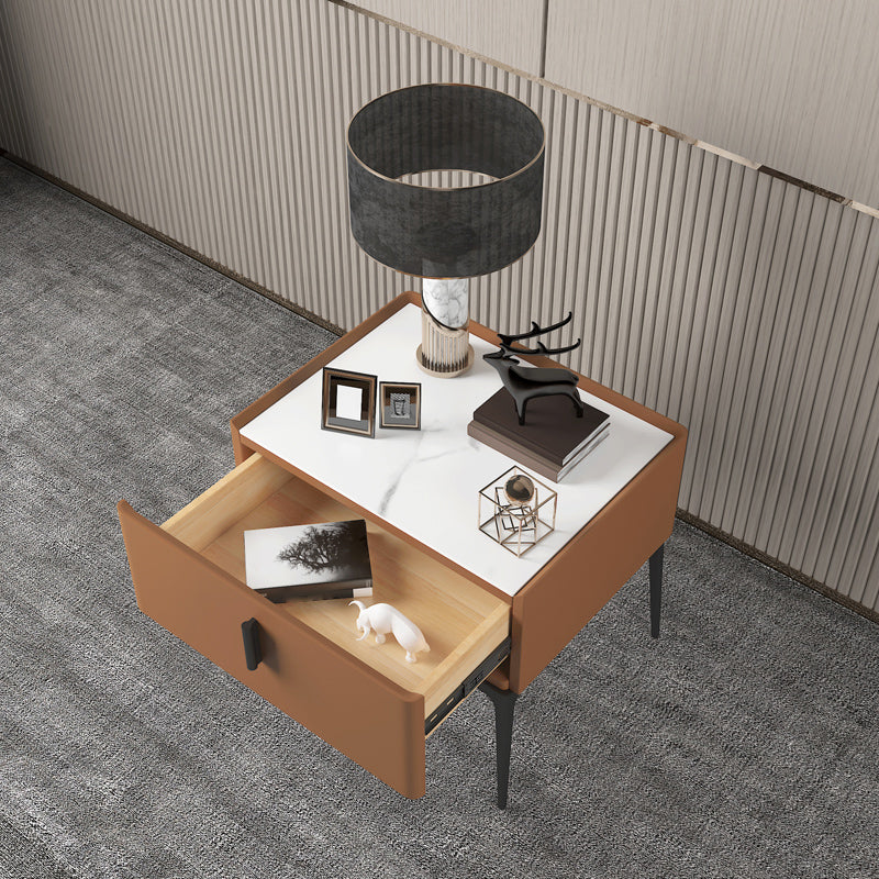 Modern 18 Inch H Nightstand Faux Leather 1-Drawer Night Table with Legs