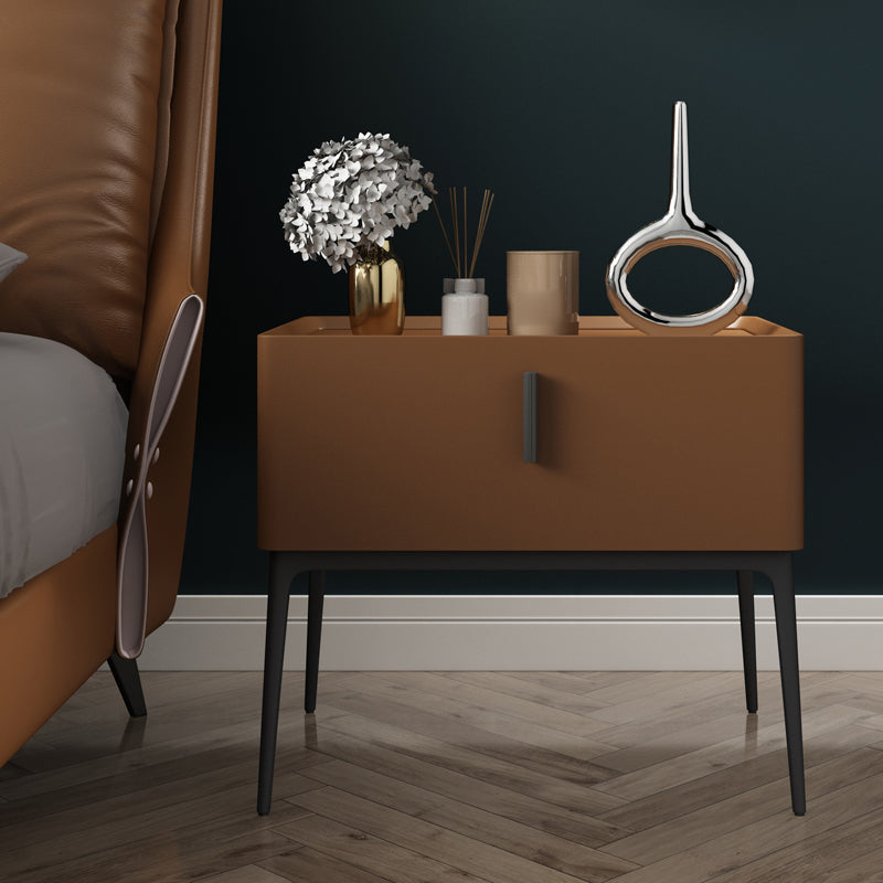 Modern 18 Inch H Nightstand Faux Leather 1-Drawer Night Table with Legs