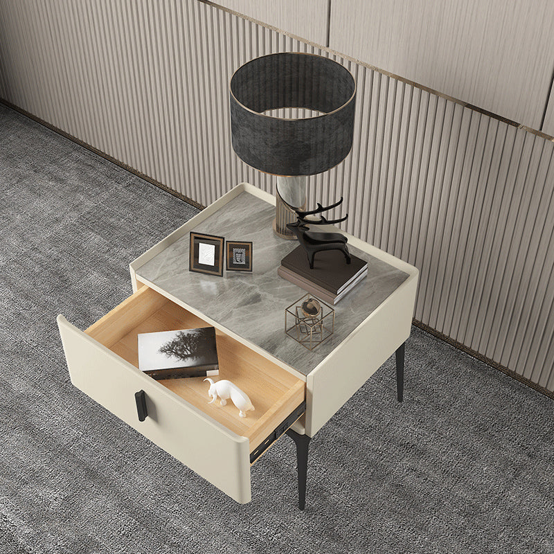 Modern 18 Inch H Nightstand Faux Leather 1-Drawer Night Table with Legs