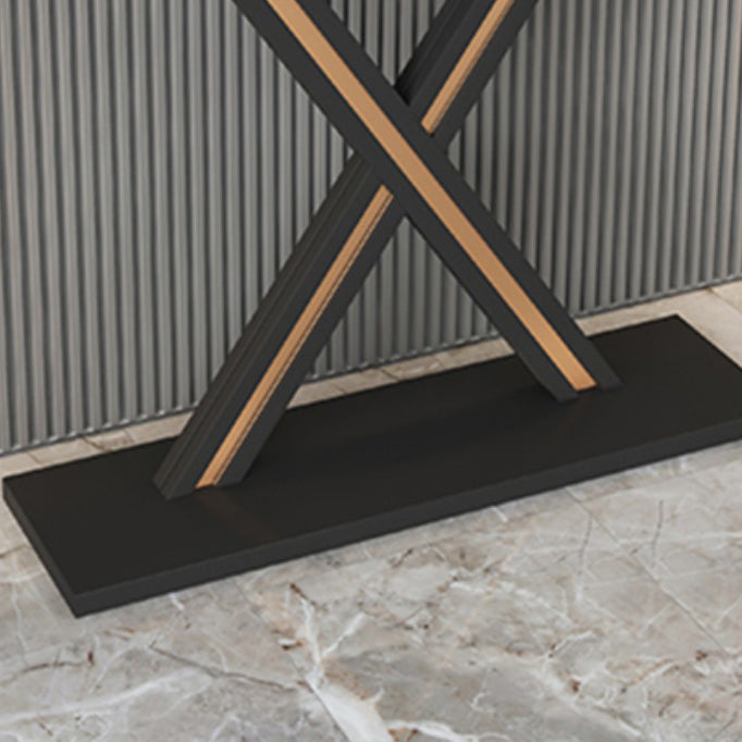 Half Moon Stone Top Accent Table with Black Iron Pedestal Base