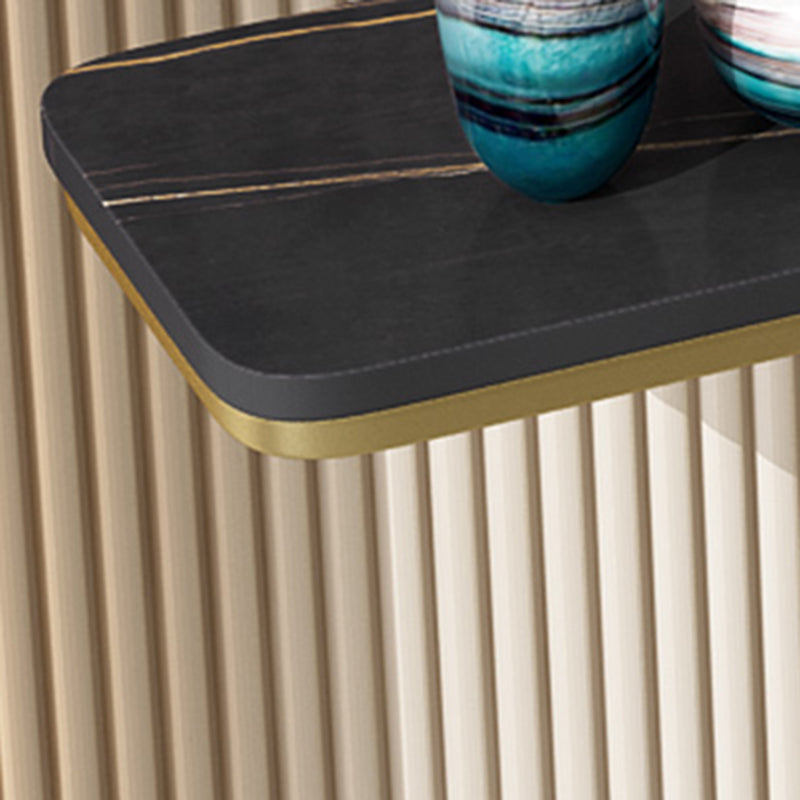 Glam Style Rectangle Top Accent Table with Iron Base and Stone Top