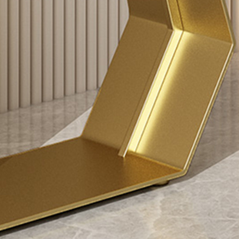 Glam Style Rectangle Top Accent Table with Iron Base and Stone Top