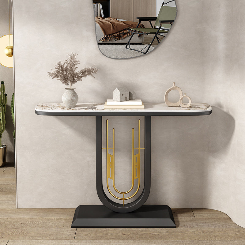 Black Pedestal Table Modern Half Moon Accent Tablel for Hall