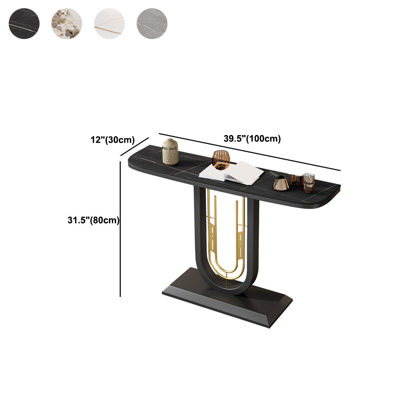 Black Pedestal Table Modern Half Moon Accent Tablel for Hall