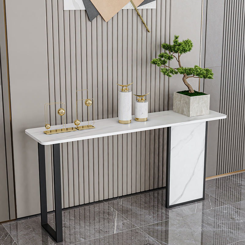 Iron Base Accent Table 31.5" H with Rectangle Stone Top for Hall