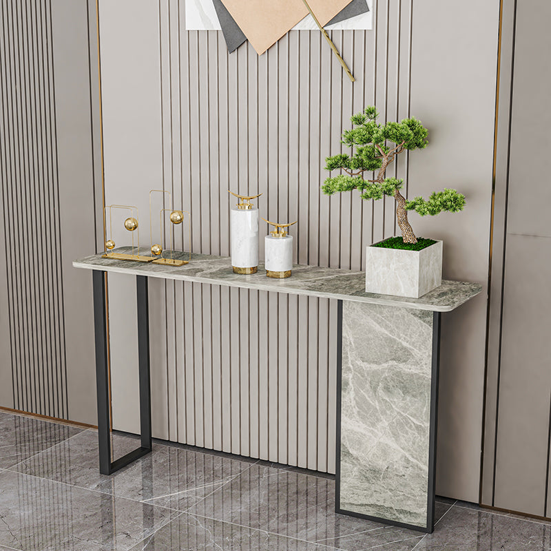 Iron Base Accent Table 31.5" H with Rectangle Stone Top for Hall