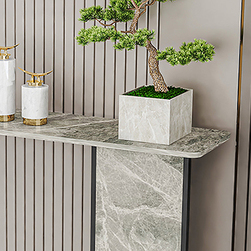 Iron Base Accent Table 31.5" H with Rectangle Stone Top for Hall