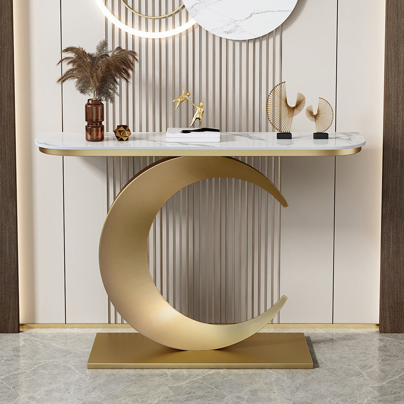 Abstract Metal Leg Half Moon Stain Resistant Console Table for Hall