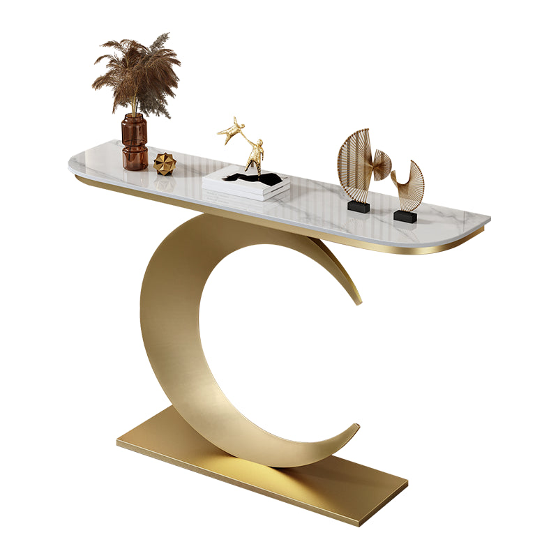 Abstract Metal Leg Half Moon Stain Resistant Console Table for Hall