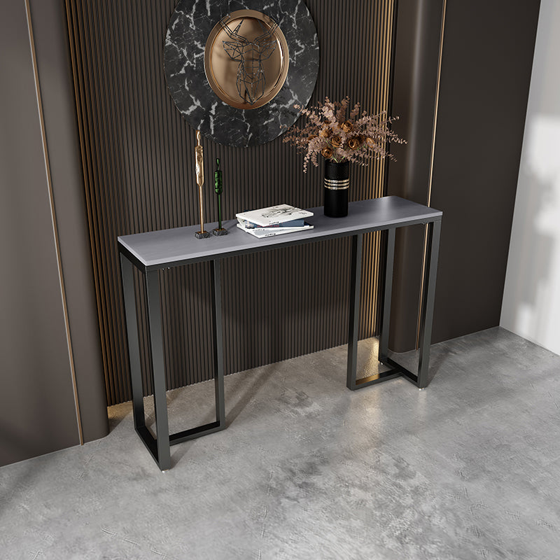 Rectangle Stone Top Accent Table with Black Irone Base for Hall