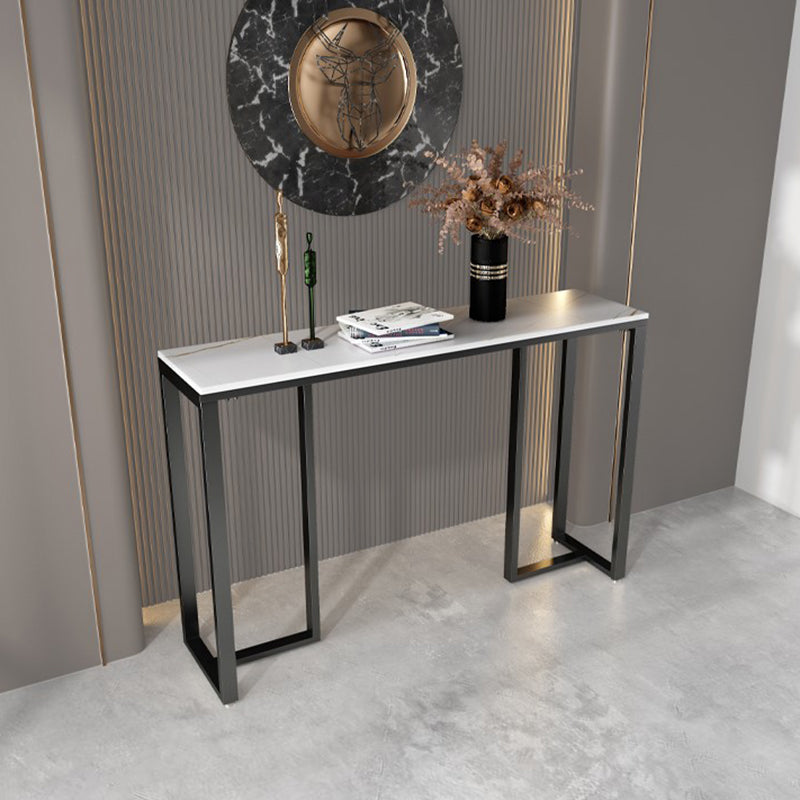 Rectangle Stone Top Accent Table with Black Irone Base for Hall