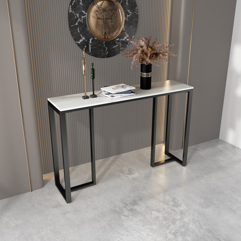 Rectangle Stone Top Accent Table with Black Irone Base for Hall