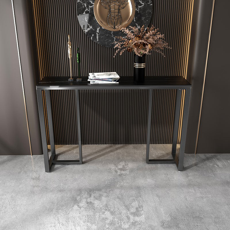 Rectangle Stone Top Accent Table with Black Irone Base for Hall