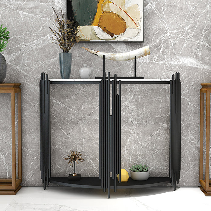 Half Moon Console Table with Storage Shelf and Abstract Base