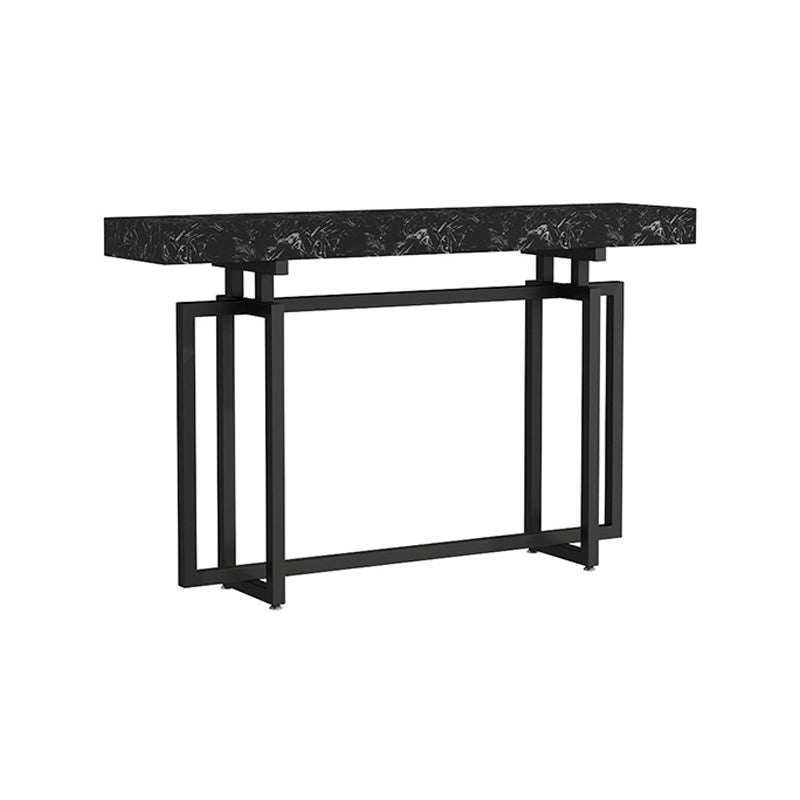 Rectangle Marble Top Console Table with Iron Trestle Base for Hall
