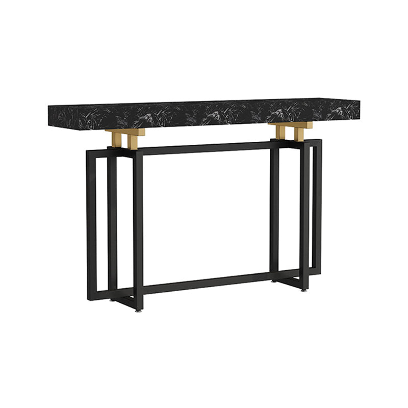 Rectangle Marble Top Console Table with Iron Trestle Base for Hall