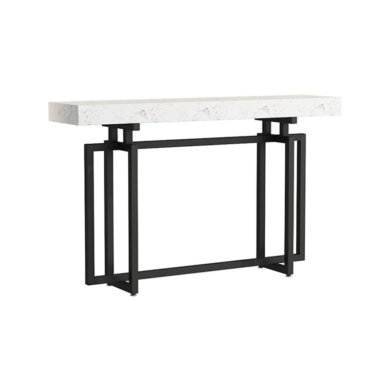 Rectangle Marble Top Console Table with Iron Trestle Base for Hall