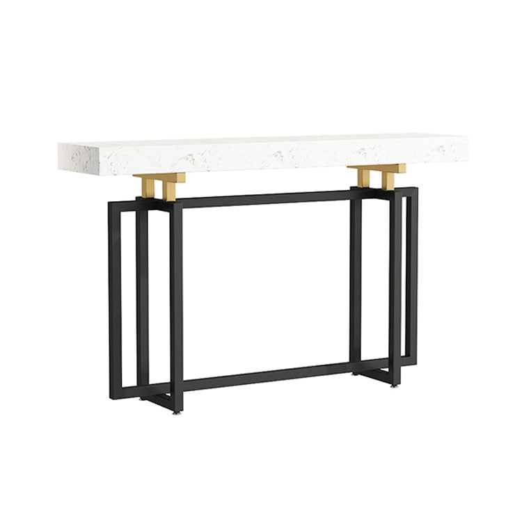 Rectangle Marble Top Console Table with Iron Trestle Base for Hall