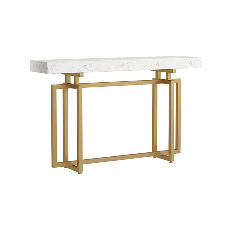 Rectangle Marble Top Console Table with Iron Trestle Base for Hall