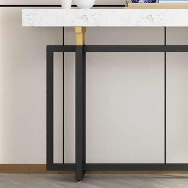Rectangle Marble Top Console Table with Iron Trestle Base for Hall