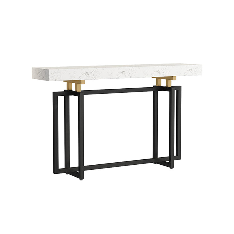 Rectangle Marble Top Console Table with Iron Trestle Base for Hall