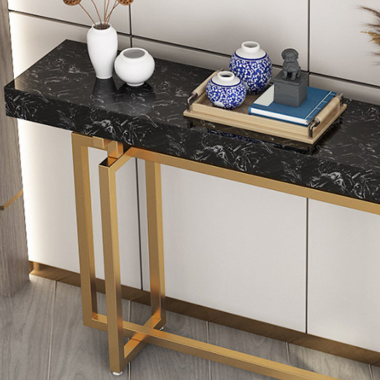 Rectangle Marble Top Console Table with Iron Trestle Base for Hall