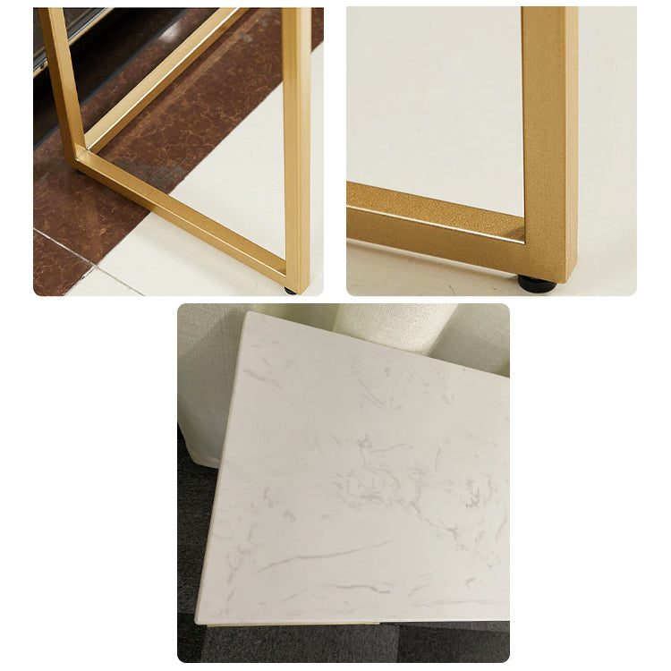 Rectangle Marble Top Console Table with Iron Trestle Base for Hall