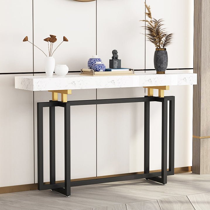Rectangle Marble Top Console Table with Iron Trestle Base for Hall