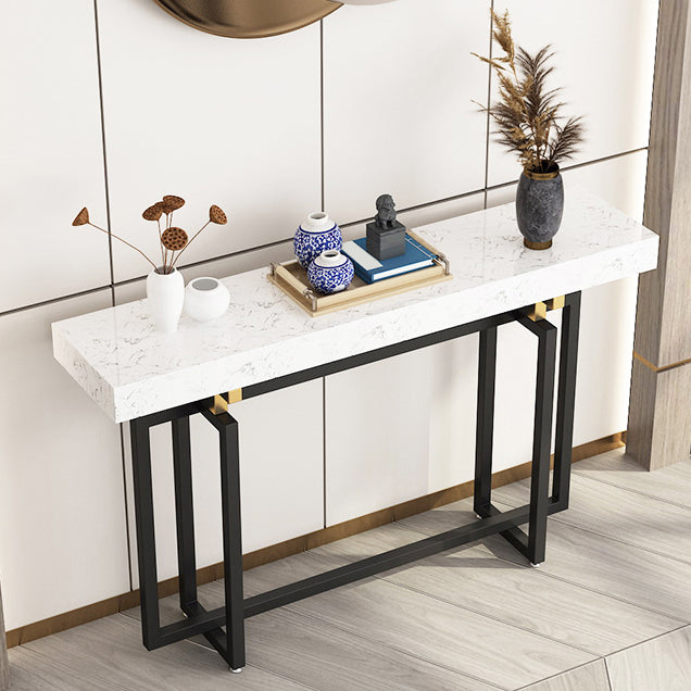 Rectangle Marble Top Console Table with Iron Trestle Base for Hall