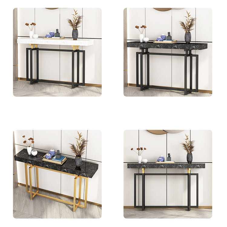 Rectangle Marble Top Console Table with Iron Trestle Base for Hall