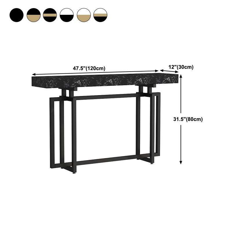 Rectangle Marble Top Console Table with Iron Trestle Base for Hall