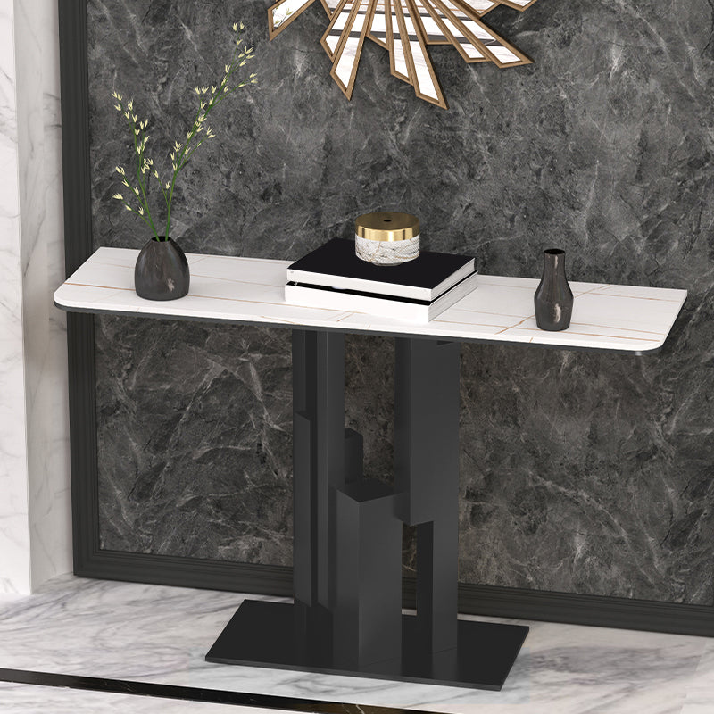 Modern Rectangle Stone Top Accent Tale with Iron Base for Hall