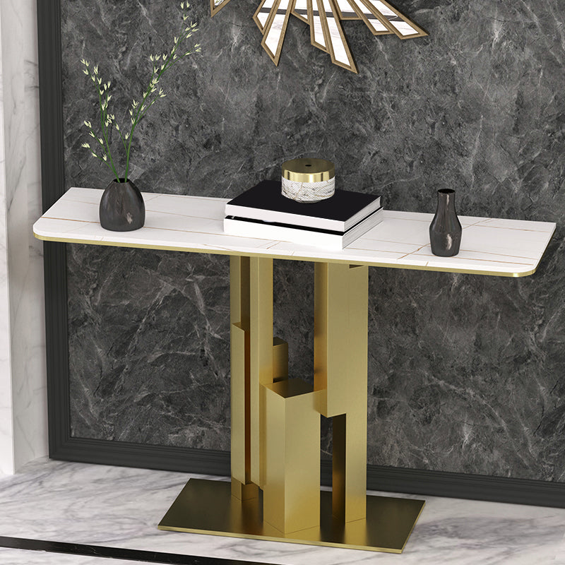 Modern Rectangle Stone Top Accent Tale with Iron Base for Hall