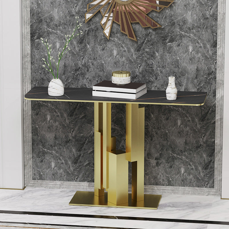 Modern Rectangle Stone Top Accent Tale with Iron Base for Hall