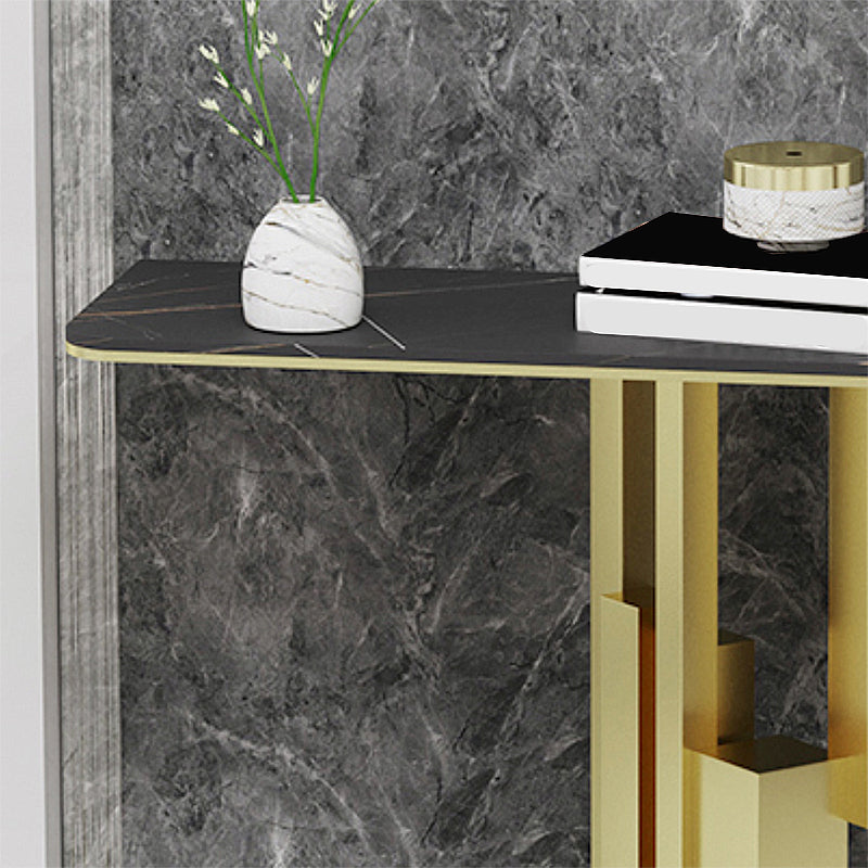 Modern Rectangle Stone Top Accent Tale with Iron Base for Hall