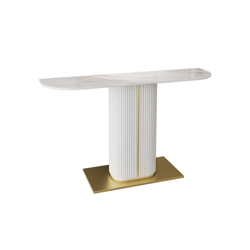 Contemporary Half Moon Top Accent Table with Golden Iron Base