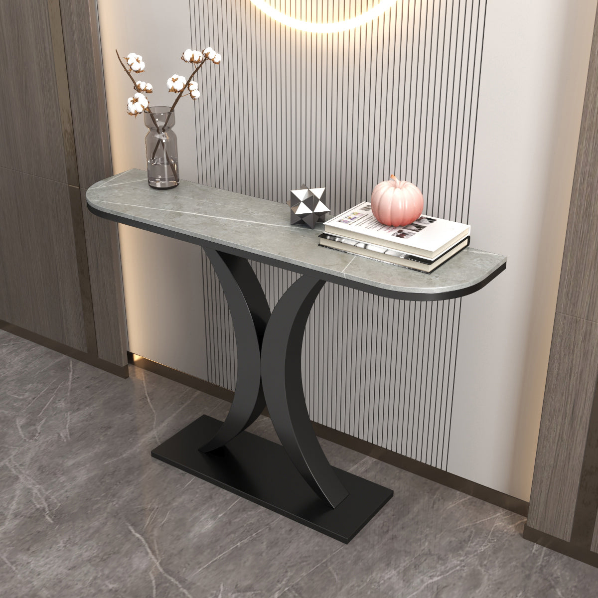 Half Moon Console Table 31.49" High Accent Table, Scratch Resistan