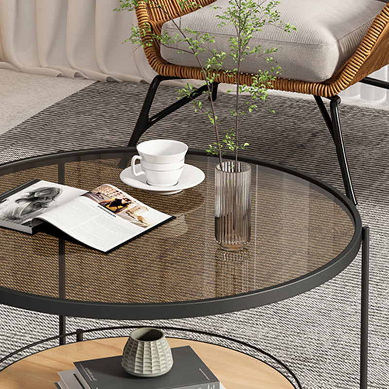 17.72" Tall Contemporary Style Cocktail Table Glass Top Round Coffee Table
