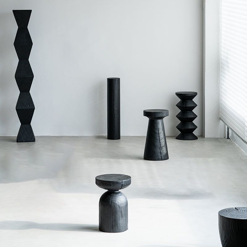 Contemporary Style Side End Table Wooden Pedestal Sofa Side Accent Table in Black