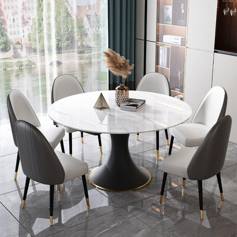 Contemporary Sintered Stone Round Table Set 1/2/5/7 Pieces Dining Set