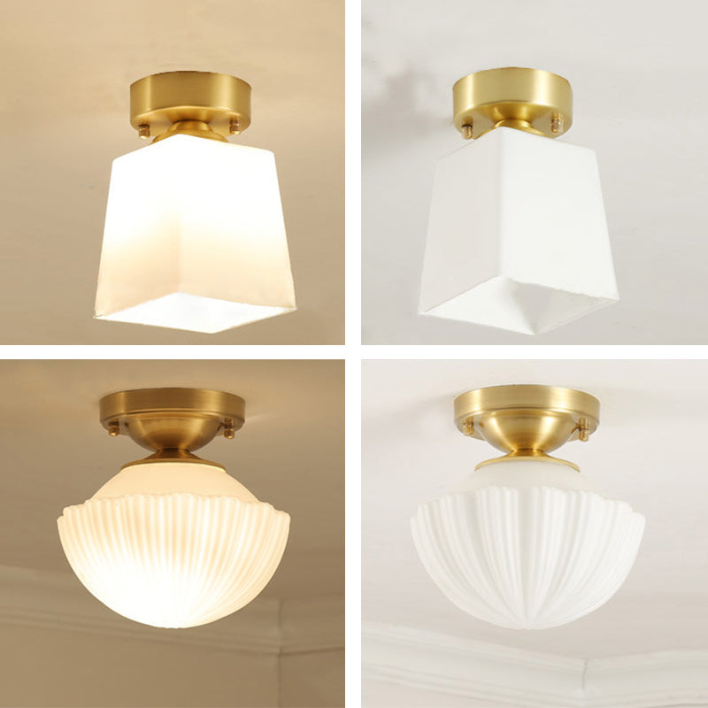 1-Light Ceiling Lamp Simple Ceiling Mount Light with Glass Shade for Aisle