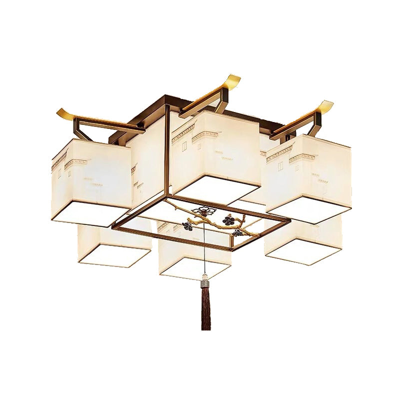 Traditional Style Ceiling Lamp Fabric Flush Mount Lighting for Living Room