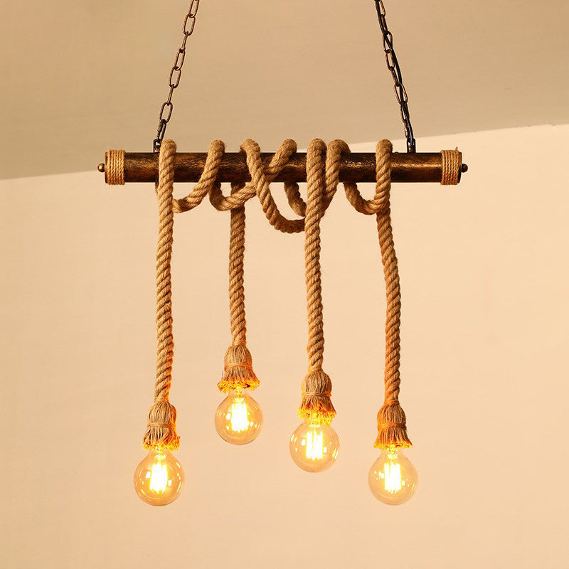 Farmhouse Dining Room Lighting Exposed Bulb Island Lamp with Rope