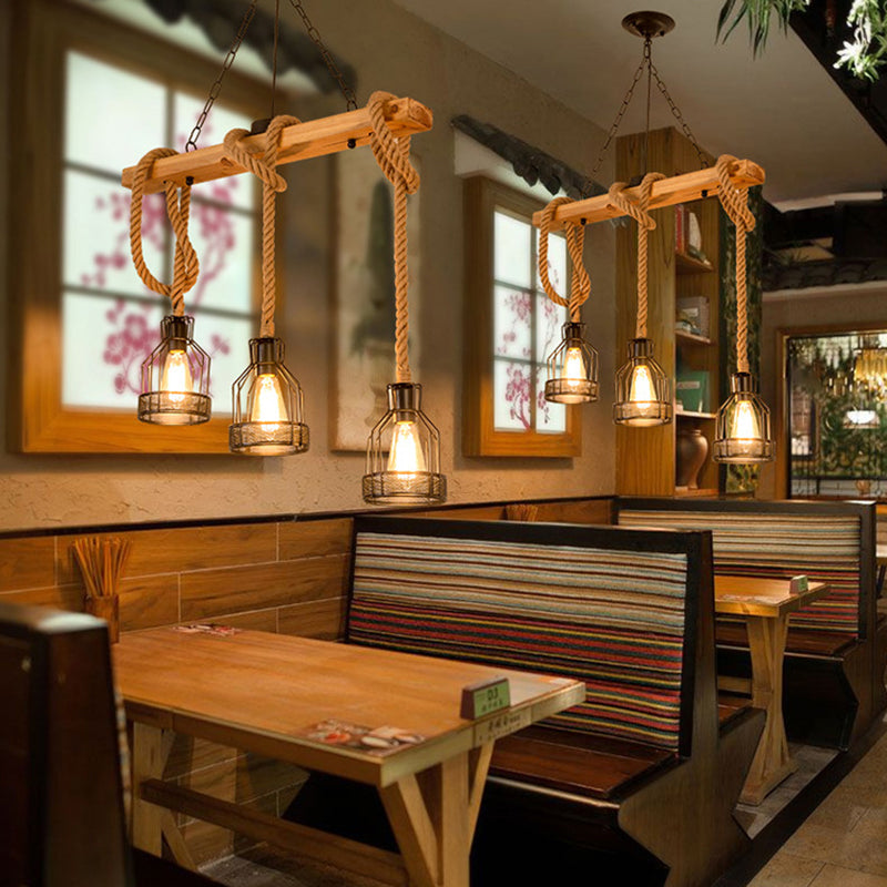Industrial Pendant Lighting Wood Beam Island Light Fixtures for Restaurant