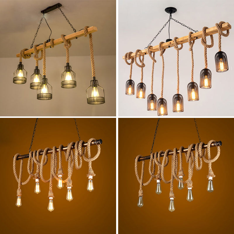 Industrial Pendant Lighting Wood Beam Island Light Fixtures for Restaurant